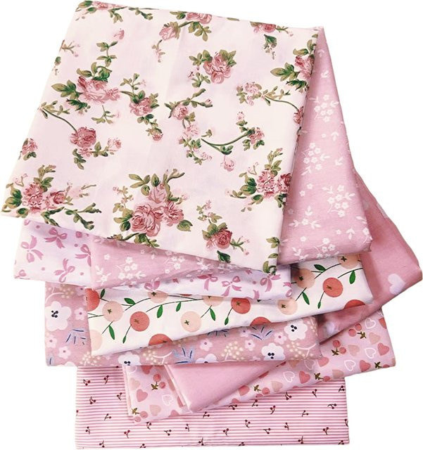 WENYUYA Patchwork-Stoff Set aus reiner Baumwolle mit rosa Blumenmuster, 8 Stück - Bild 1