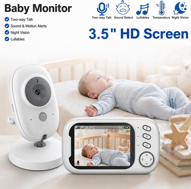 Aegiscam Babyphone ABM600 mit 3,5-Zoll-LCD-Bildschirm, Video- und Audioübertragung, Nachtsicht, Zwei-Wege-Kommunikation und Temperaturüberwachung in Weiß - Bild 1