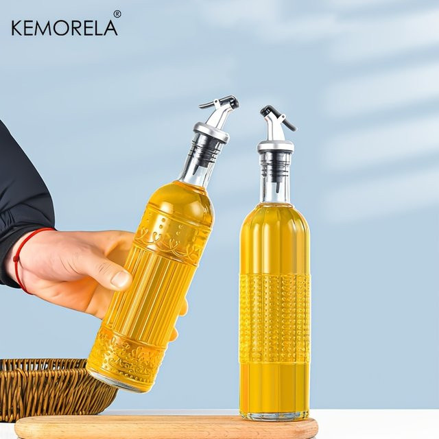 KEMORELA Ölspenderflasche aus Glas mit geometrischem Muster in Transparent, auslaufsicher und maschinenwaschbar - Bild 1