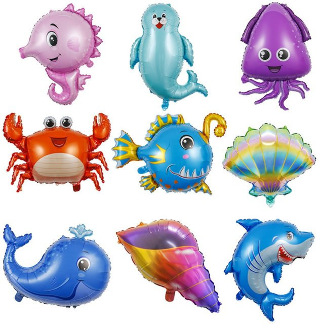LQZZY 9er Set Mini Ozean Tier Luftballons für Meer Thema Party Dekoration mit Hai, Hummer, Oktopus und Fisch - Bild 1