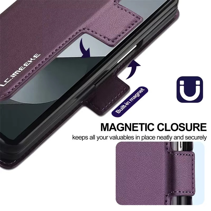 Magnetische Lederhülle im Brieftaschen-Design für Samsung Galaxy Z Fold (verschiedene Modelle) mit Kartenetui in Blau und Lila - Bild 5