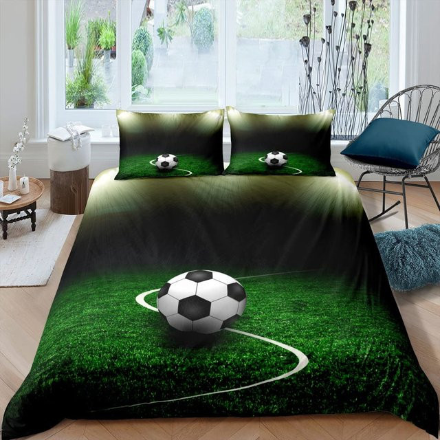 Binchi Fitness Bettwäscheset Fußballfeld in Grün, King Size Bettbezug und Kissenbezug aus Polyester mit Fußballplatz-Design, B/H: 240 x 210 cm - Bild 1