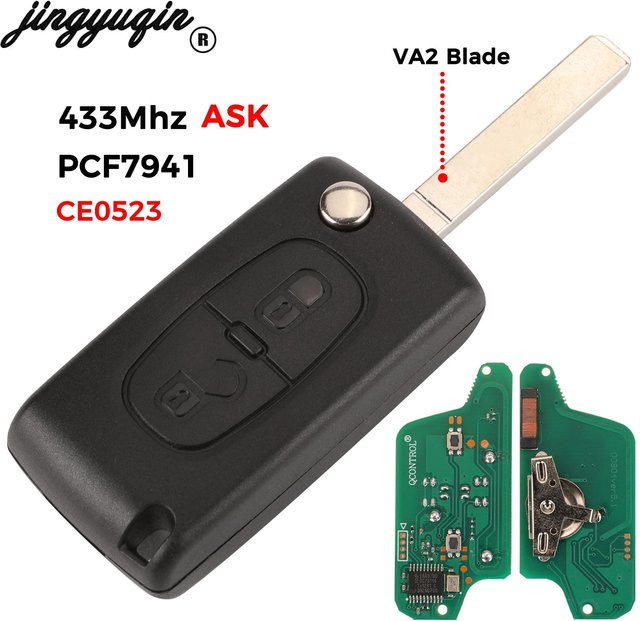 Jingyuqin Fernbedienung Autoschlüssel 433 MHz PCF7941 in Schwarz passend für Citroen C2 C3 C4 C5 Berlingo Picasso ID46 CE0523 ASK 2 Tasten VA2 Blabe - Bild 1
