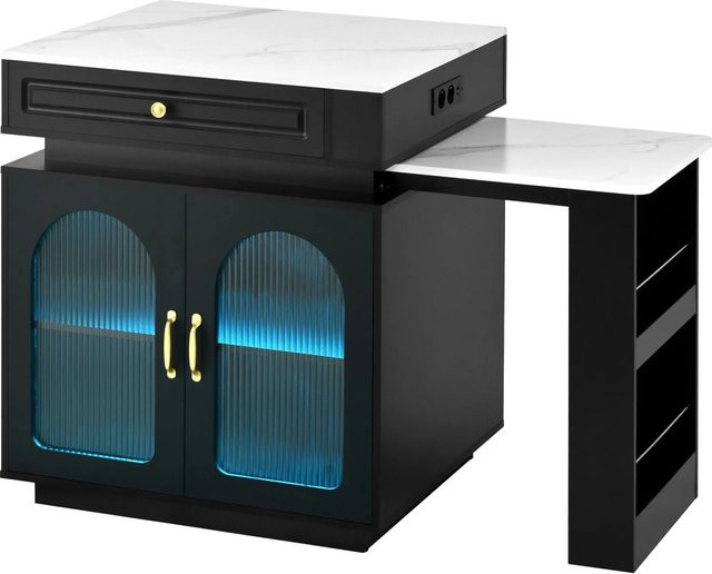 Merax Kücheninsel aus MDF mit Rollen, ausziehbarer Arbeitsfläche, LED und Steckdose, Schwarz - Bild 1