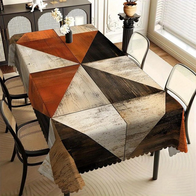 JMG Household Supplies Patchwork-Tischläufer aus Polyester mit geometrischem Dreiecksmuster, fleckenabweisend und quadratisch, Multicolour, B/T: 140 x 140 cm - Bild 1