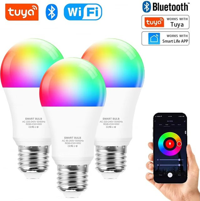 Tuya Smart LED-Glühbirne E27 RGB mit WiFi und Bluetooth, kompatibel mit Amazon Alexa und Google Assistant, Multicolour - Bild 1
