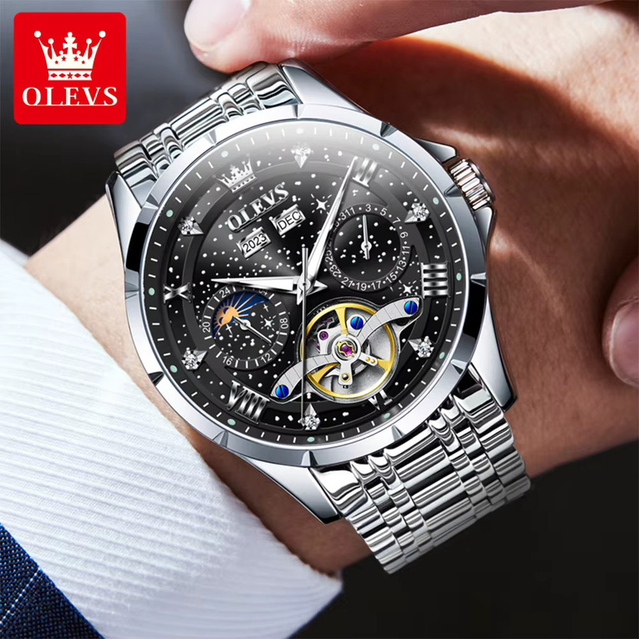 OLEVS Armbanduhr Automatik, Edelstahl, Mondphase, Herren - Bild 5