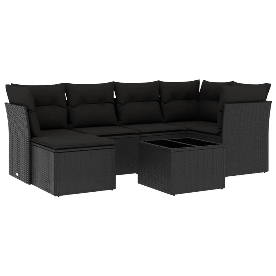 vidaXL 7-teilige Garten-Sofagarnitur aus schwarzem Poly-Rattan mit Kissen und pulverbeschichtetem Stahlrahmen - Bild 2
