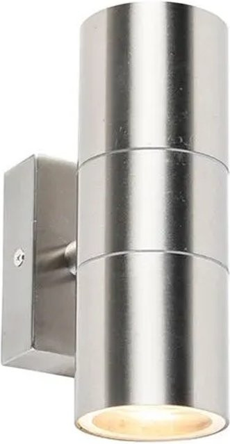 QAZQA Außenwandleuchte Duo aus Stahl in Silber, moderne Up-and-Down Wandlampe mit IP44 Schutz und GU10 Fassung - Bild 1