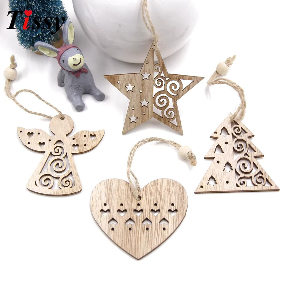 6er Set Tissy Weihnachtsanhänger aus Holz in Braun als DIY Malset für den Weihnachtsbaum - Bild 1