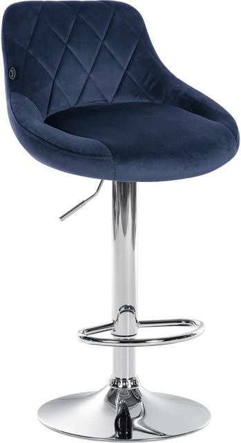 DELUKE Barhocker FALON Barstuhl aus Samt in Blau mit Lehne und 360 Grad Drehbarkeit, B/T/H: 46 x 49 x 83 cm - Bild 1