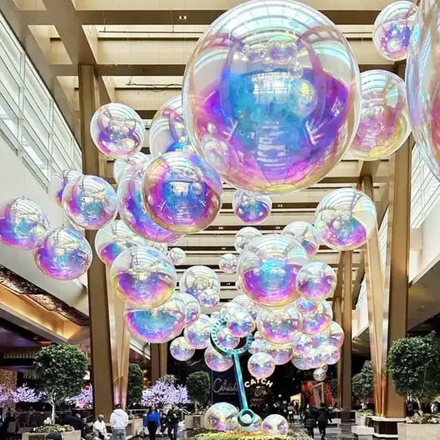 12 Stück Schillernde 4D Runde Folienballons in Holographisch Multicolour für Geburtstag und Hochzeit als Deko - Bild 1