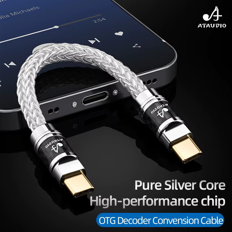ATAUDIO HiFi USB-C zu USB-C Audiokabel aus reinem Silber in Silber/Weiß für OTG Decoder und Telefon - Bild 3