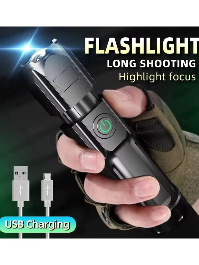 VORTNGLE Taktische LED Taschenlampe aus Metall, Wasserdicht und USB-aufladbar, Schwarz - Bild 7