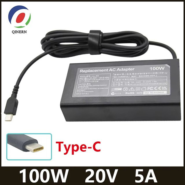 LZUMWS USB C Laptop-Ladegerät 100W AC-Adapter für ThinkPad Yoga IdeaPad5 Pro in Schwarz - Bild 1
