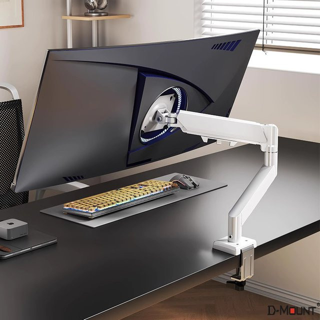 D-MOUNT D90 Monitor-Tischhalterung aus Metall und Aluminium mit Gasdruckfeder-Arm für 13 bis 32 Zoll Monitore, weiß, Traglast 2-10 kg, Klemmöffnung 0-60 mm - Bild 1