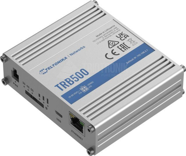 Teltonika TRB500 5G Gateway Router mit Gigabit-LAN und LTE in Schwarz und Silber - Bild 1