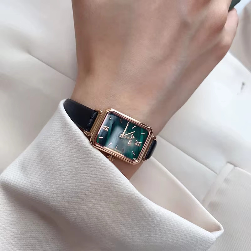 Sunkta Armbanduhr Damen, Quarz, rechteckig, grün, Roségold, Milanaise - Bild 5