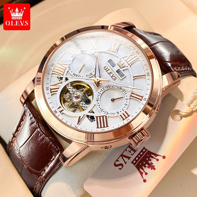 Olevs Armbanduhr Chronograph, Quarz, Leder, Herren - Bild 1