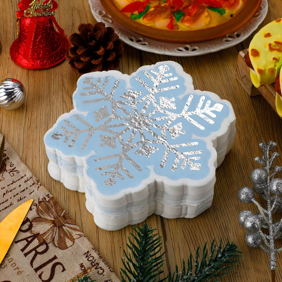 EsenTroye Schneeflocken-Servietten aus Papier in Silber und Blau für Winterwunderland-Partys, 40 Stück - Bild 2