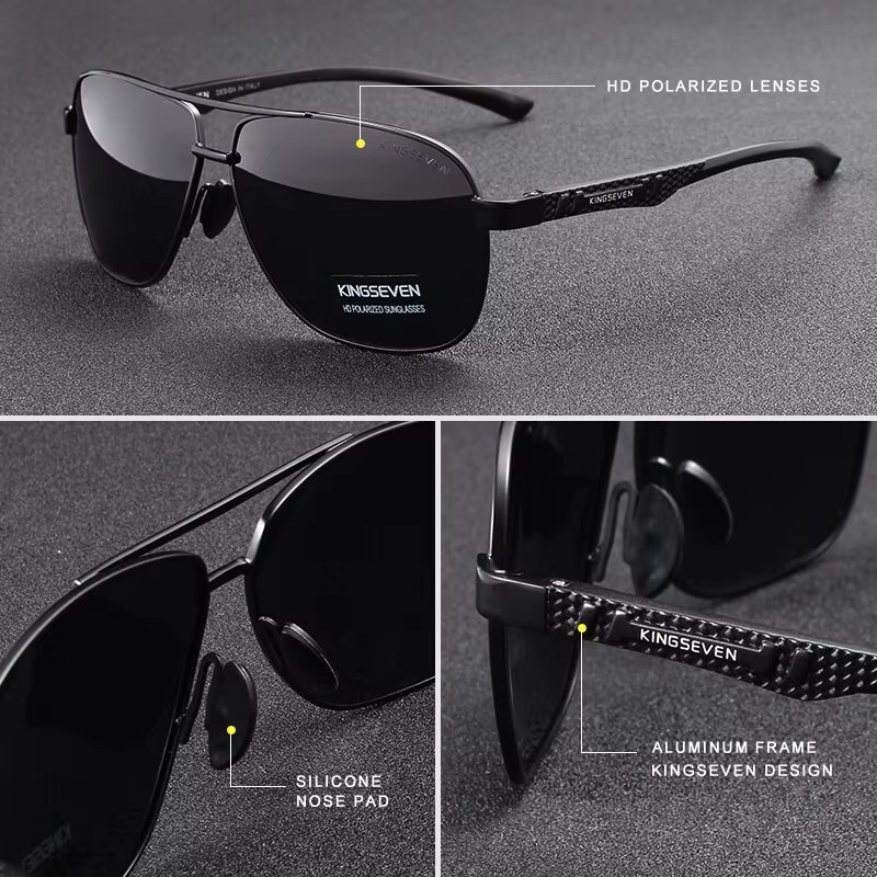 KINGSEVEN Sonnenbrille Aviator, Aluminium, schwarz, polarisiert, Unisex - Bild 2