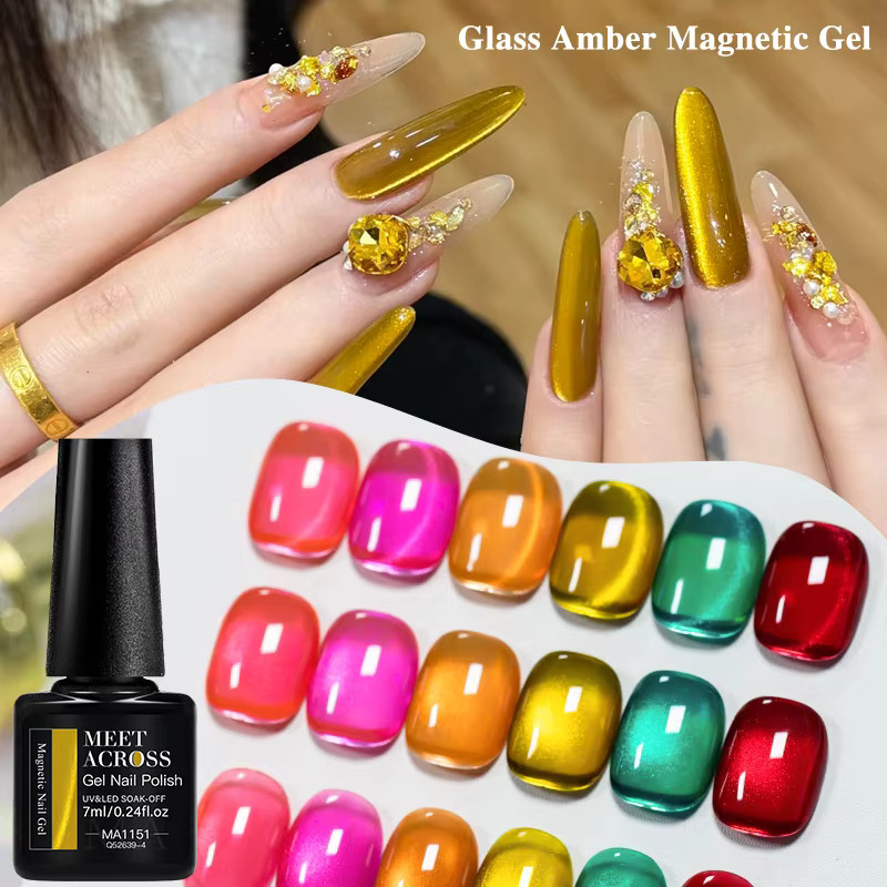 MEET ACROSS Glas-Bernstein-Katzenaugen-Magnetgel-Nagellack, Glänzend - Bild 3