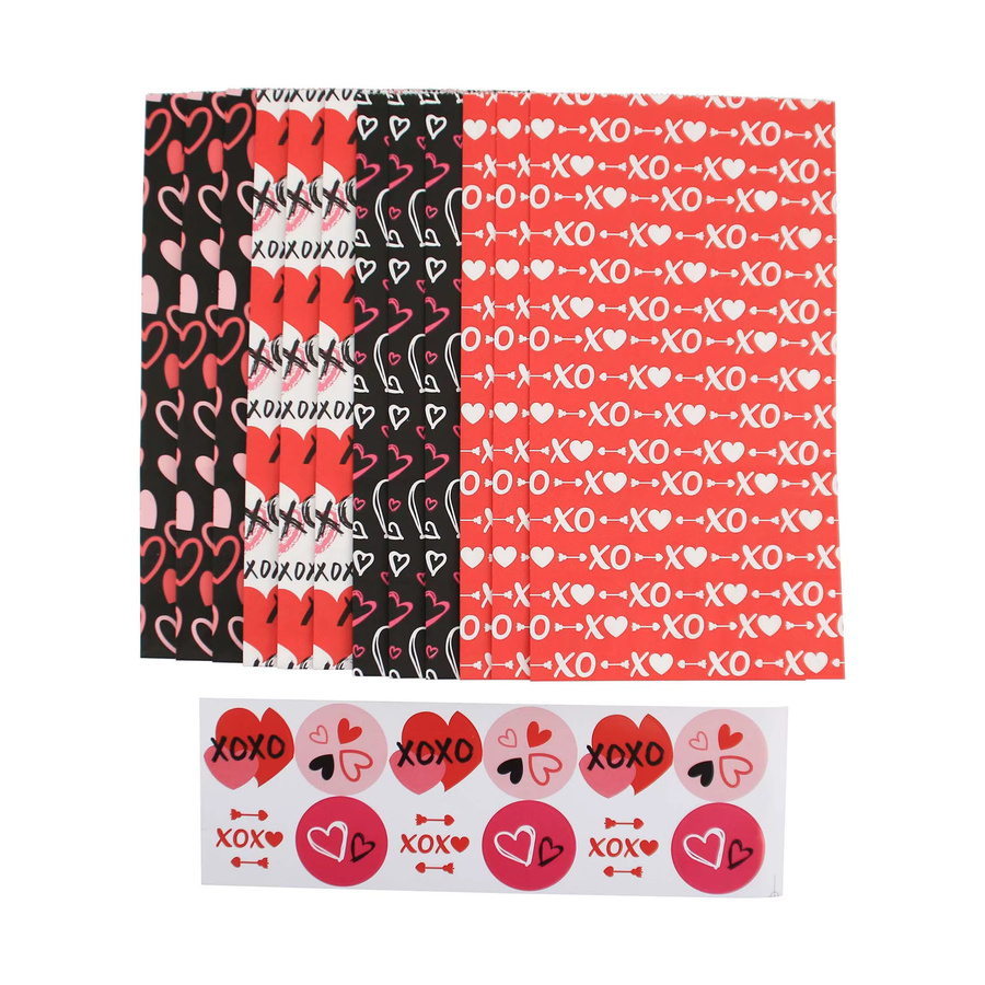 12er-Pack Valentinstags-Geschenktüten aus Kraftpapier mit 4 Designs und Aufklebern, bunte Party-Goodie-Beutel für Leckereien - Bild 3