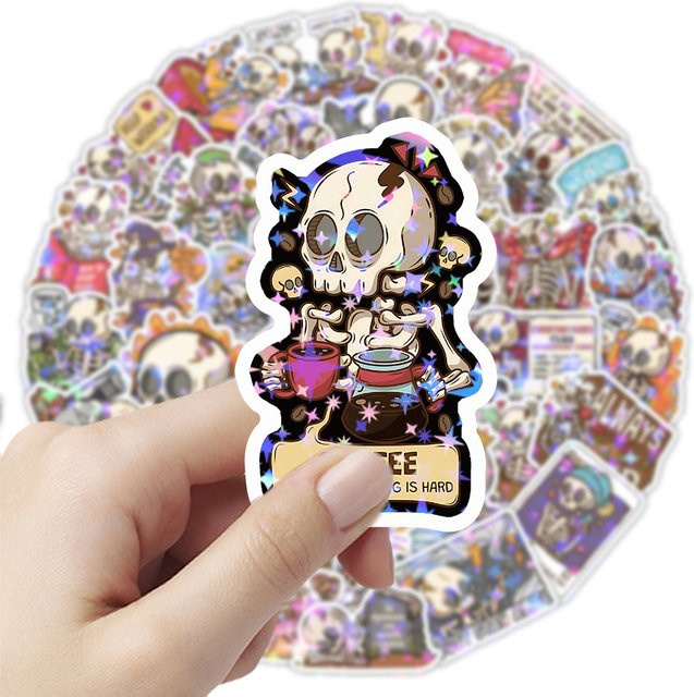 Charile Laser-Style Totenkopf Cartoon Aufkleber, Sticker, 10-teiliges Set - Bild 1