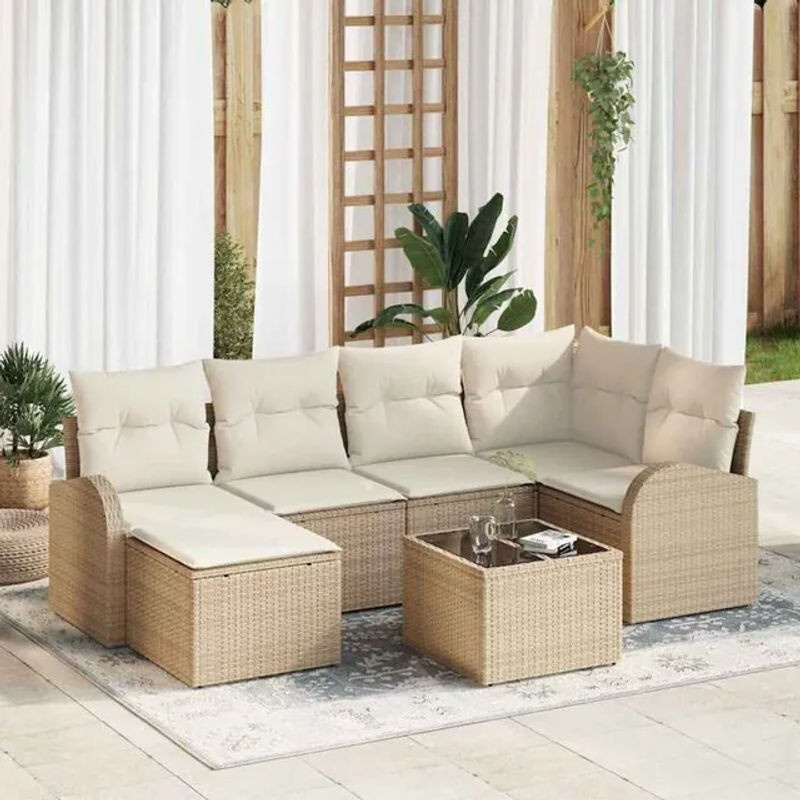 Modernes Garten-Sofa-Set aus Poly-Rattan mit 7 Kissen in Beige und Weiß von vidaXL - Bild 1