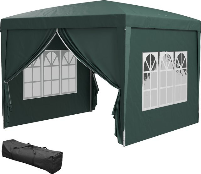 Outsunny Faltpavillon Grün mit 4 Seitenwänden und Fenstern, tragbares Festzelt mit UV-Schutz aus Stahl und Oxford-Stoff für Garten und Veranstaltungen, B/H/L: 2,95 x 2,58 x 2,95 m - Bild 1