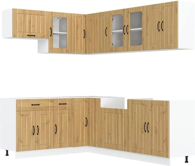 vidaXL Küchenschrank-Set Lucca in Artisan-Eiche, 11-teiliges Eckküchenschrank-Set aus Holzwerkstoff und Glas, Braun - Bild 1
