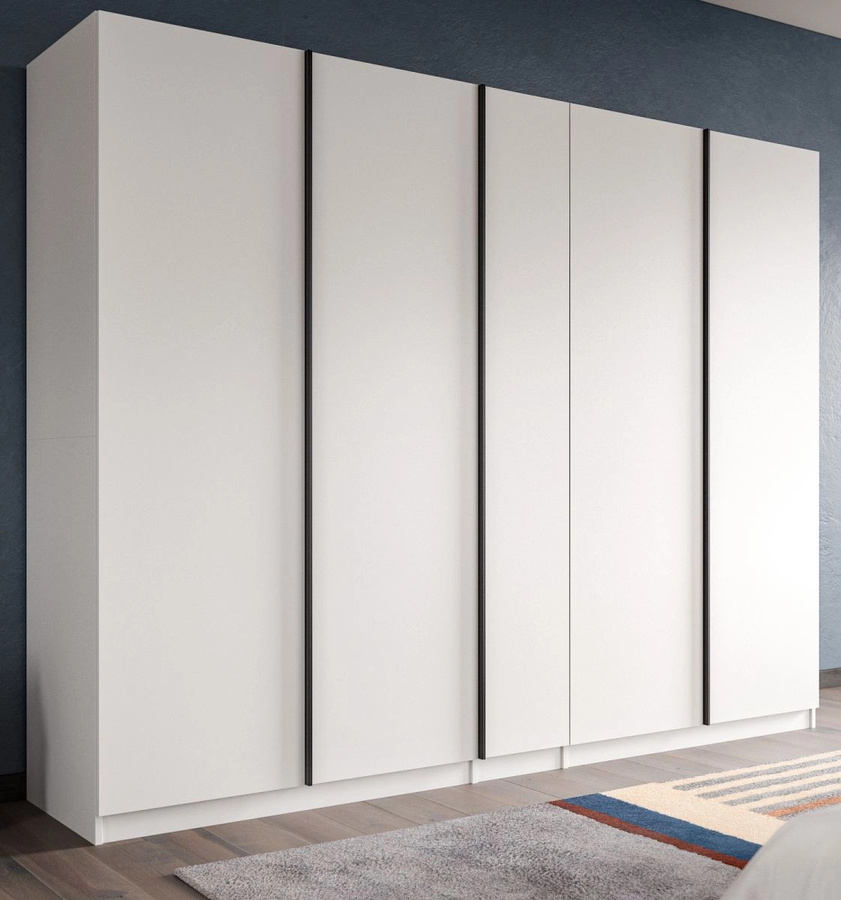 Kleiderschrank Girona 5-türig in Weiß, modern mit Kleiderstange und Regalböden, Höhe: 230 cm, Breite: 183 cm - Bild 1