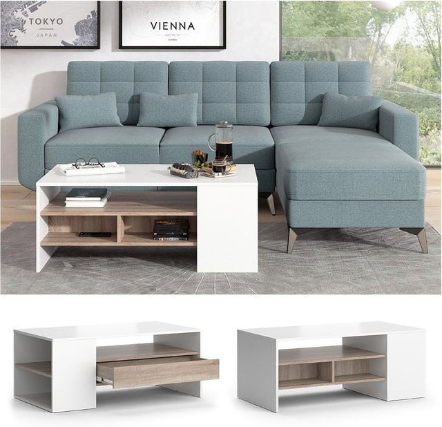 Vicco Couchtisch Fabien in Weiß Sonoma mit Schublade und Ablagefach, B: 110 cm, T: 45 cm - Bild 1