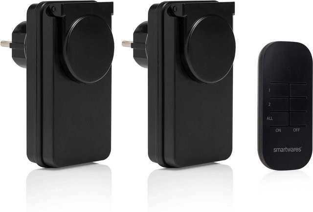 Smartwares drahtloses Netzschalter Set für den Außenbereich, 2er Set, Schwarz - Bild 1