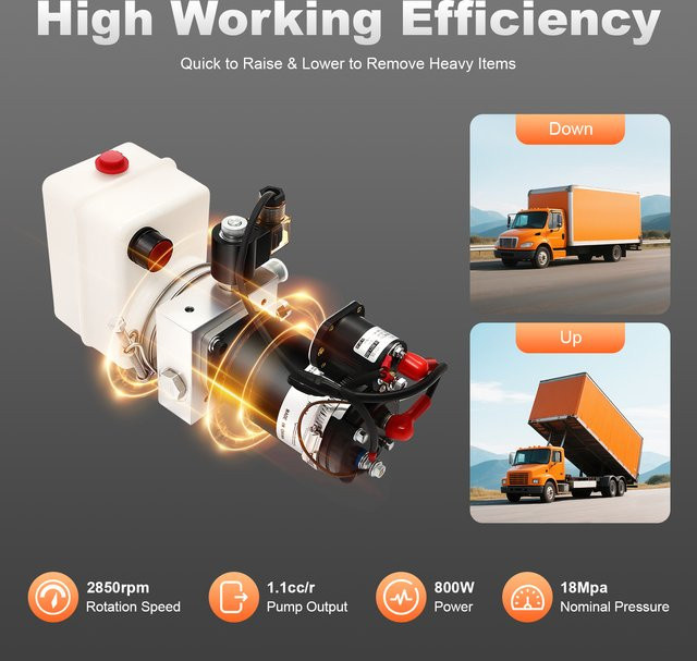 Bymaocar 12V 800W Einfachwirkende Hydraulikpumpe mit Fernsteuerung, Hydraulikaggregat 1,1cc/r für Kipperanhänger und Muldenkipper - Bild 1