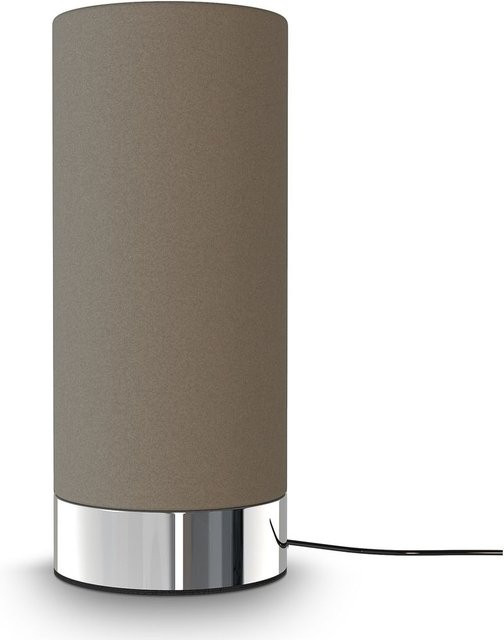 B.K.Licht Tischleuchte in Chrom und Beige mit Stoffschirm, dimmbar, E14 Sockel - Bild 1