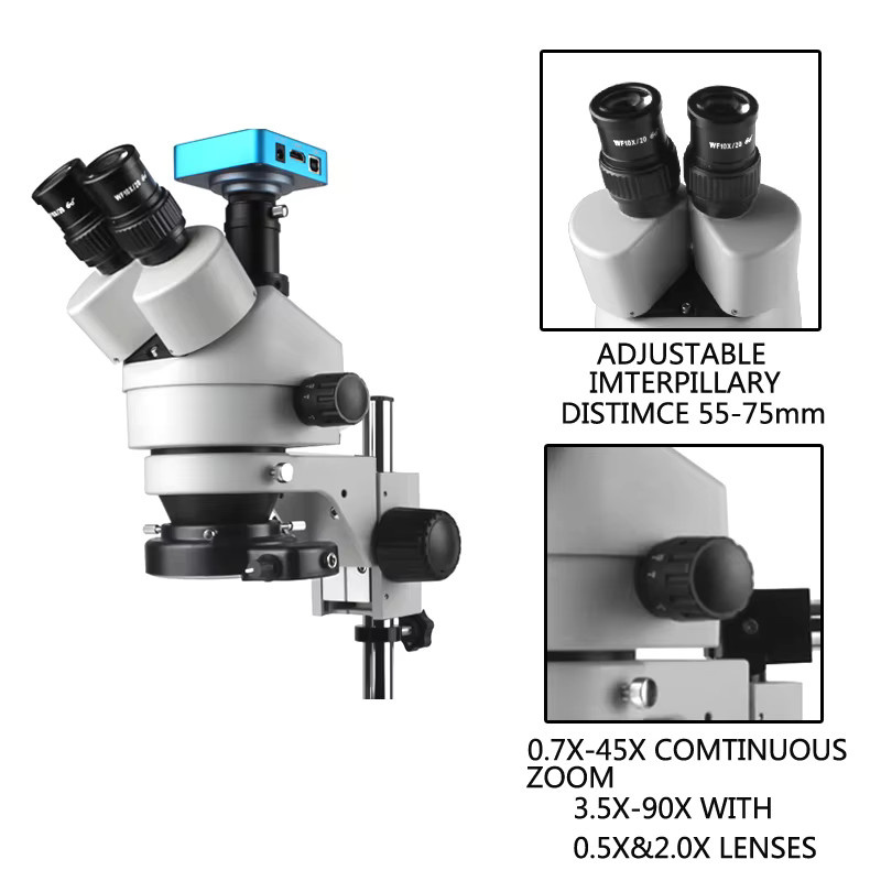 HIGH CLOUD Trinokular Zoom Mikroskop Set mit 48MP Kamera, 7X-45X Vergrößerung, HDMI, USB und VGA in Weiß - Bild 2