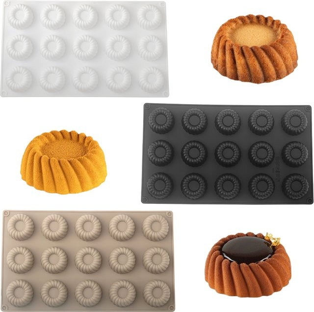 Silikonform mit 15 runden Mulden im diagonalen Wirbel-Design für Mousse, Schokolade und Desserts - Bild 1