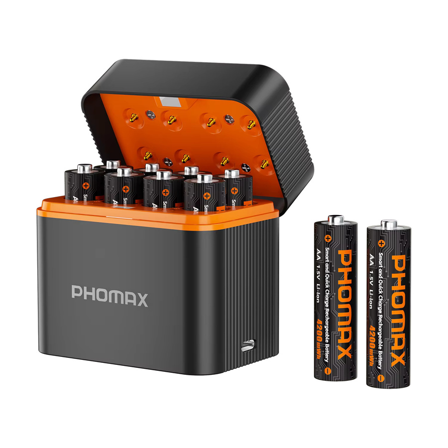 PHOMAX Wiederaufladbare Lithium-Batterien AA und AAA Set in Schwarz mit Schnellladegerät - Bild 4