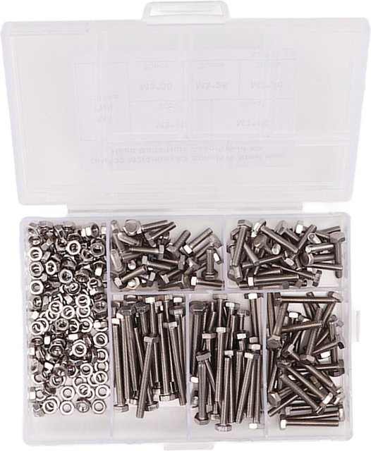 300 Stück M3 Sechskantschrauben und Muttern Set aus Edelstahl in Silber mit Aufbewahrungsbox - Bild 1