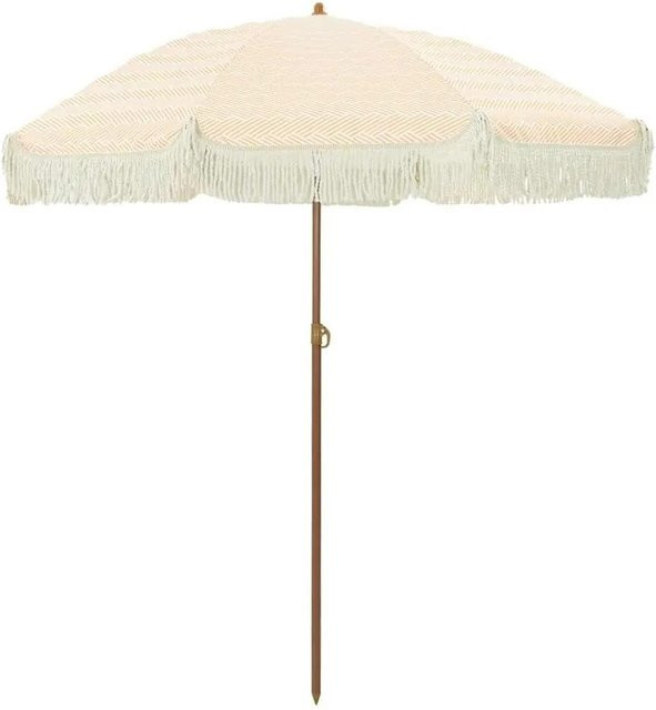 vidaXL Sonnenschirm aus Polyester und Stahl in Gelb und Weiß, Durchmesser: 160 cm, Höhe: 195 cm - Bild 1
