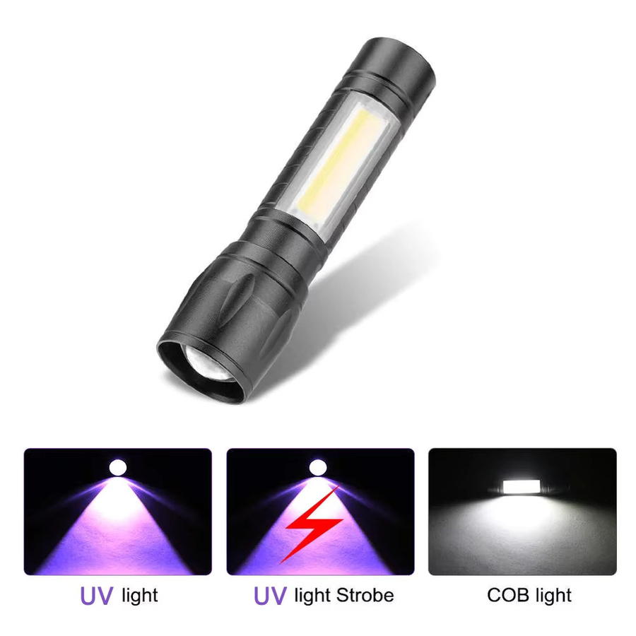 Heinast Mini-UV-Taschenlampe mit Zoom, 365 nm, wiederaufladbar und wasserdicht, Violett/Schwarz - Bild 2