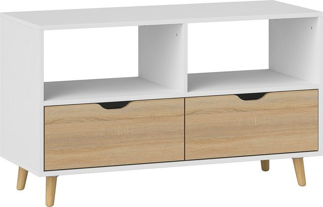 HOMCOM TV Schrank Lowboard in Weiß mit 2 Ablagen und Schublade für dein Wohnzimmer - Bild 1