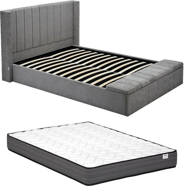 Vente-unique Bett Douino mit Bettkasten, grau, Stoff, B/T/H: 180 x 200 cm - Bild 1