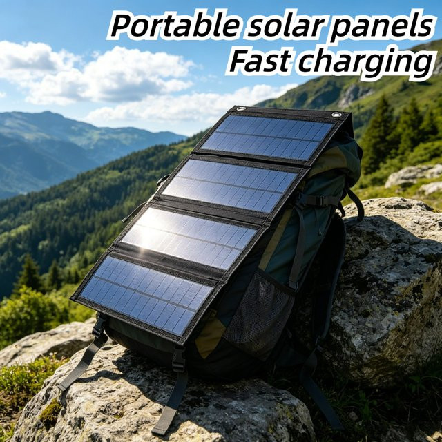 EESBAO Faltbares Wasserdichtes Solarpanel mit USB-A Anschluss für Outdoor-Camping und Wandern, Schwarz - Bild 1