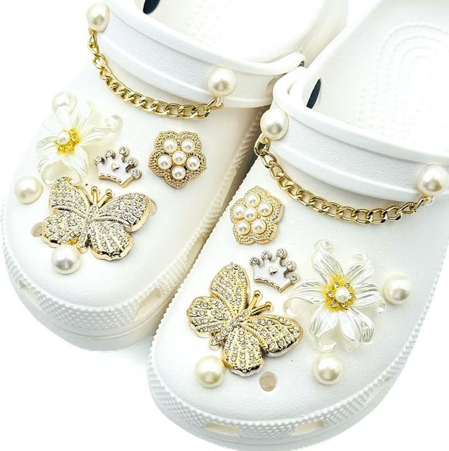 FHLDING Schuh-Charm-Set, 16-teilig, Krone, Schmetterling, Blume, Perlenkette - Bild 1