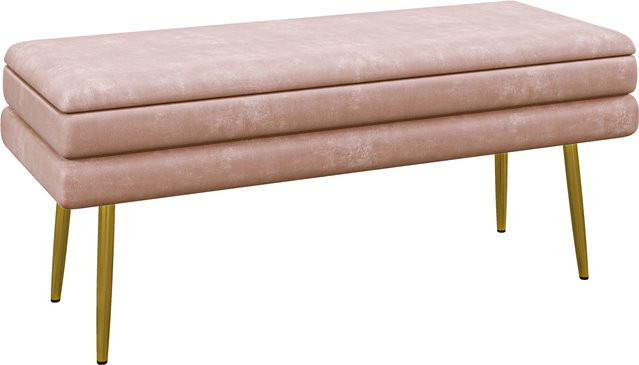 HOMCOM Polsterbank mit Stauraum in Samtoptik und Stahlbeinen, Rosa, B: 100 cm, T: 37,5 cm, H: 42 cm - Bild 1