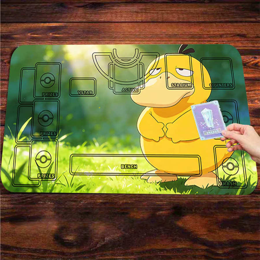 Potdemiel Pokemon Psyduck Grumpy TCG Spielmatte, mehrfarbige Gaming-Mauspad Schreibtischunterlage mit Kartenzonen - Bild 3