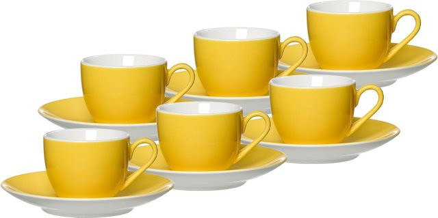 Ritzenhoff & Breker Doppio Espressotassen und Untertassen Set, Gelb, Keramik, 6er Set, 80 ml - Bild 1