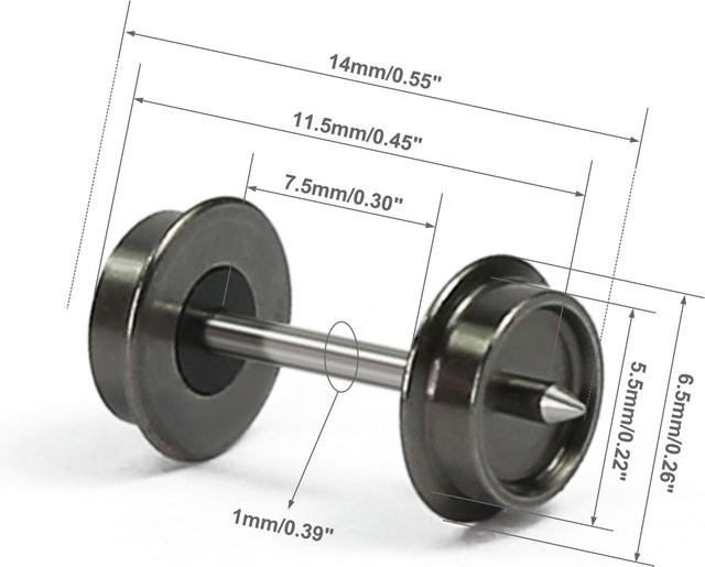 Evemodel Wheelset N Scale 1:160 Metal DC Wheels 12-teiliges Set - Bild 1